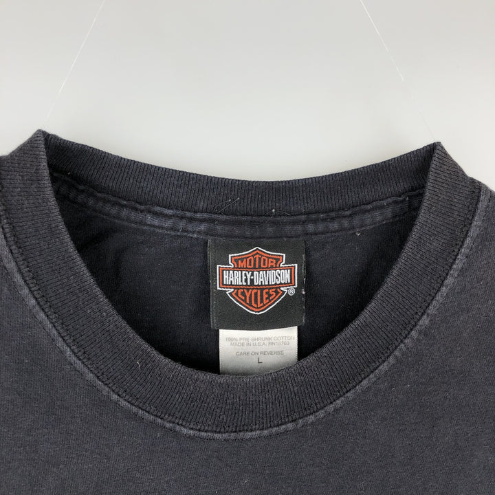 Harley-Davidson Eagle Pattern Motorcycle Bike T-shirt Made in USA Men's L size cotton black type Vintage Second Hand