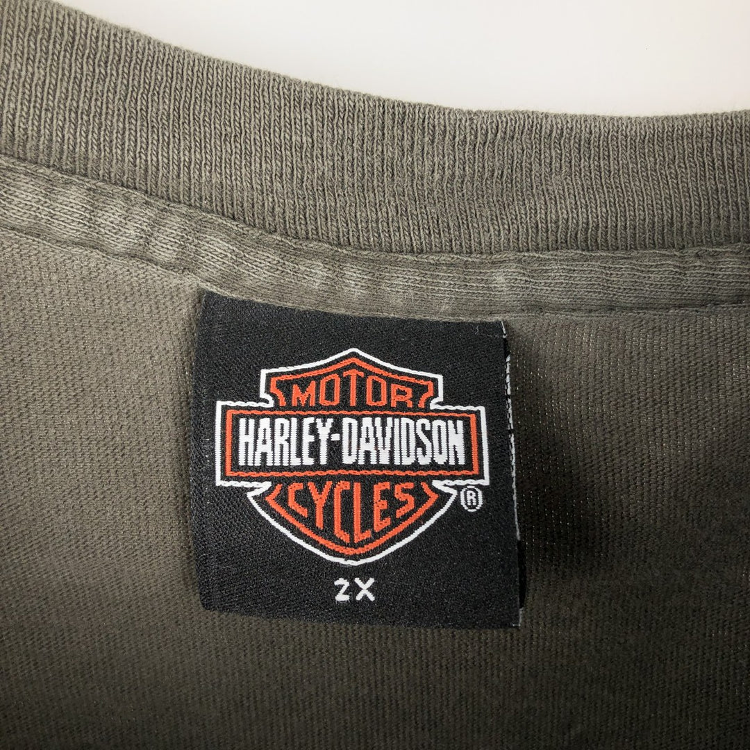 00'S Harley-Davidson Motorcycle Bike T-shirt Made in USA Men's XXL cotton Khaki type Vintage Second Hand