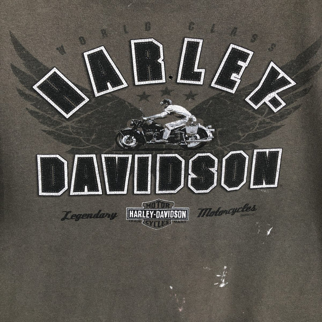 00'S Harley-Davidson Motorcycle Bike T-shirt Made in USA Men's XXL cotton Khaki type Vintage Second Hand