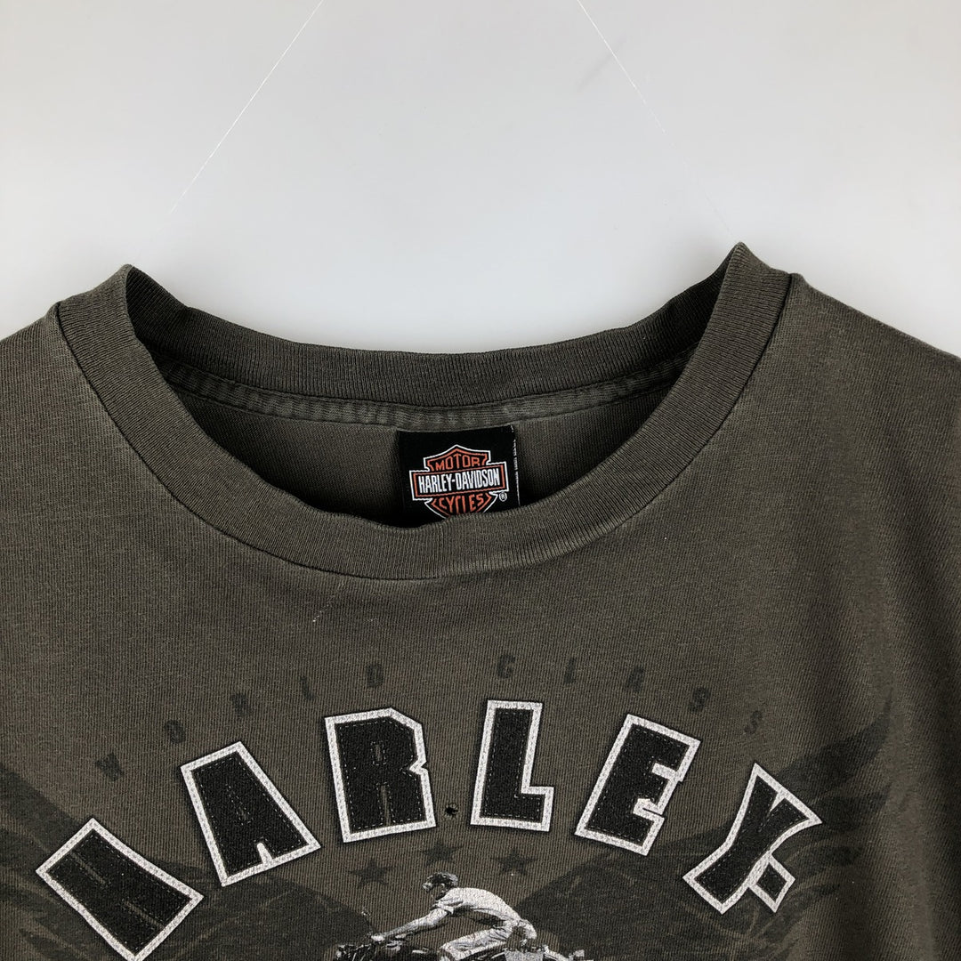 00'S Harley-Davidson Motorcycle Bike T-shirt Made in USA Men's XXL cotton Khaki type Vintage Second Hand