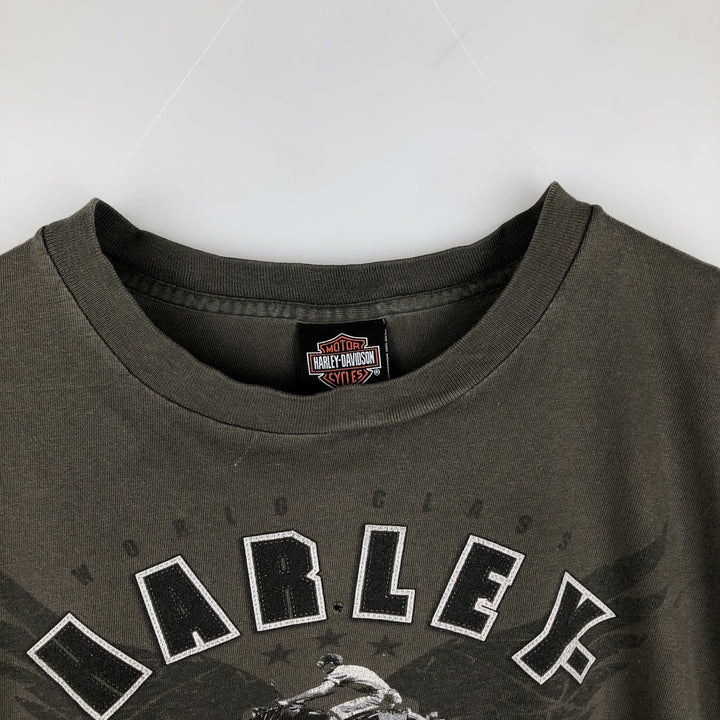 00'S Harley-Davidson Motorcycle Bike T-shirt Made in USA Men's XXL cotton Khaki type Vintage Second Hand