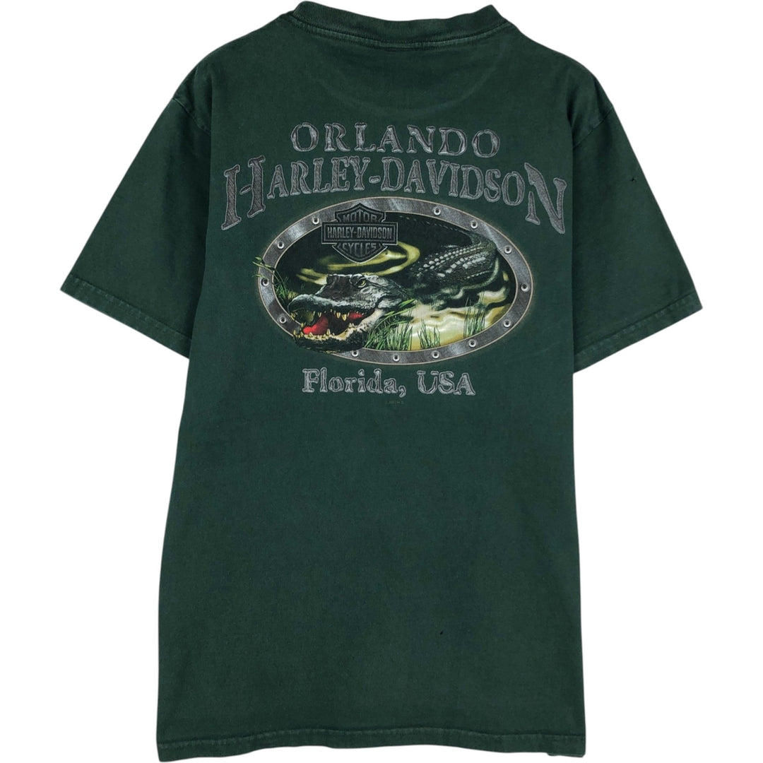 2000'S Harley-Davidson Crocodile Pattern Motorcycle T-Shirt, Made in USA, Men's Size M (approx.) cotton Green type dark green Vintage Second Hand