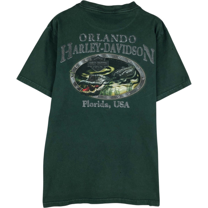 2000'S Harley-Davidson Crocodile Pattern Motorcycle T-Shirt, Made in USA, Men's Size M (approx.) cotton Green type dark green Vintage Second Hand