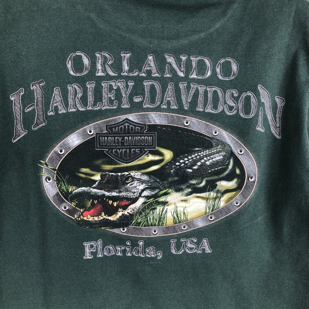 2000'S Harley-Davidson Crocodile Pattern Motorcycle T-Shirt, Made in USA, Men's Size M (approx.) cotton Green type dark green Vintage Second Hand