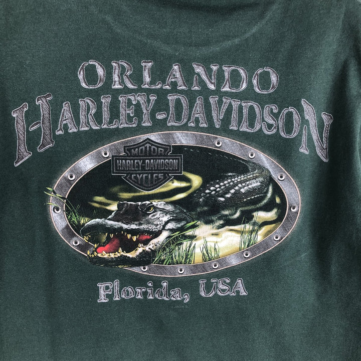 2000'S Harley-Davidson Crocodile Pattern Motorcycle T-Shirt, Made in USA, Men's Size M (approx.) cotton Green type dark green Vintage Second Hand