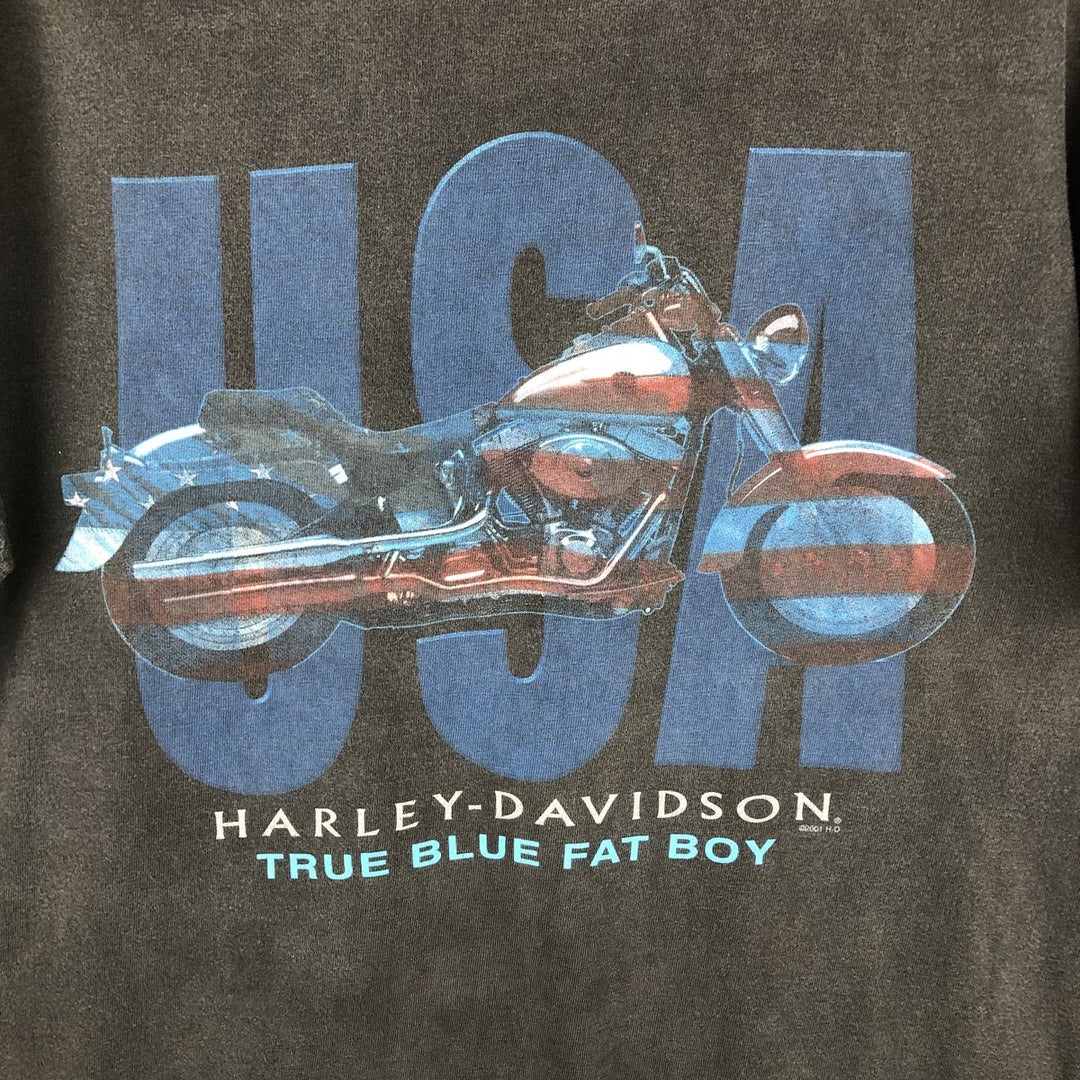 2000'S Harley-Davidson American flag pattern motorcycle bike t-shirt, made in USA, men's size M equivalent. cotton Charcoal Vintage Second Hand