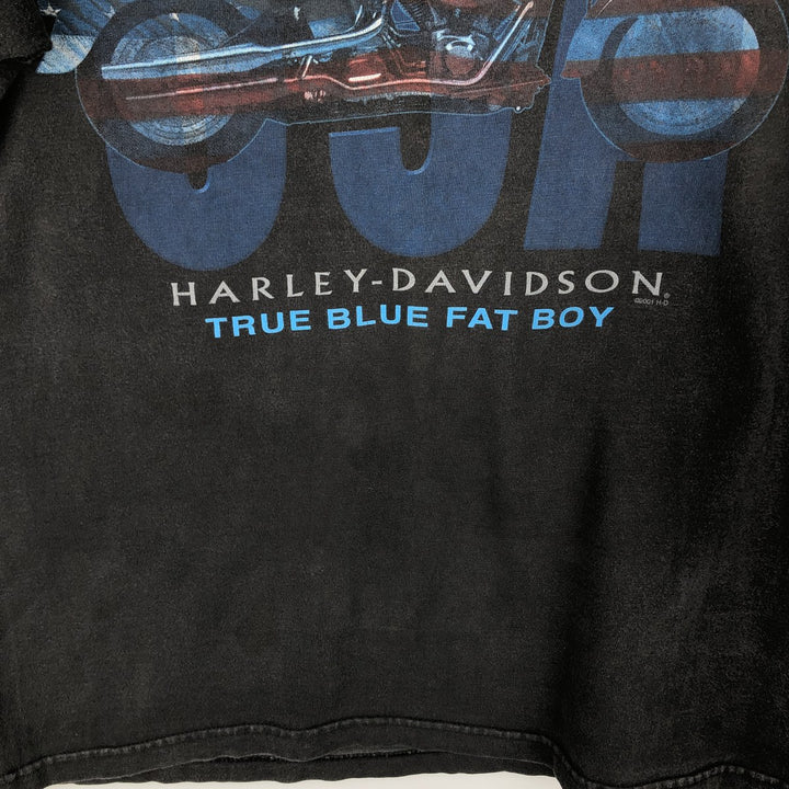 2000'S Harley-Davidson American flag pattern motorcycle bike t-shirt, made in USA, men's size M equivalent. cotton Charcoal Vintage Second Hand