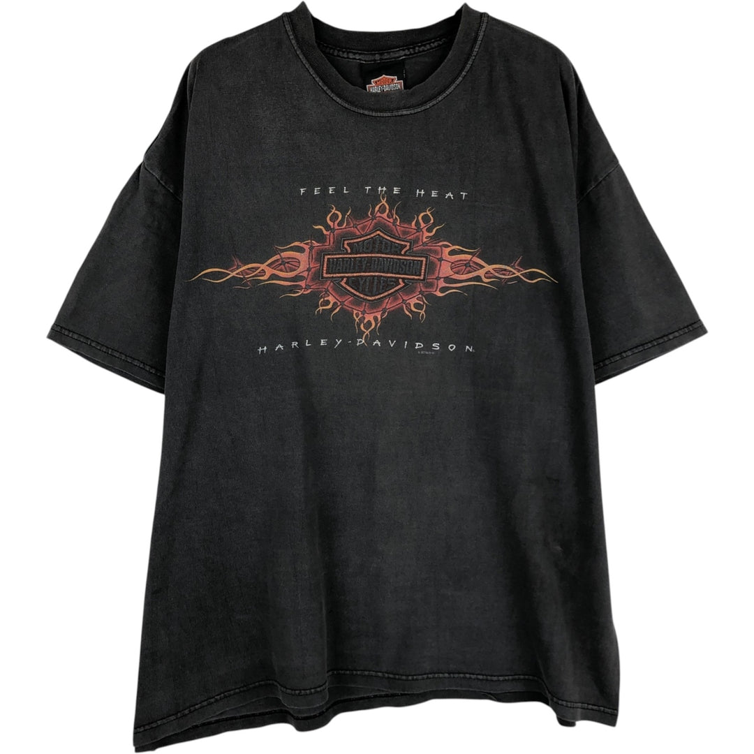 00'S Harley-Davidson Fire Pattern Motorcycle Bike T-Shirt Made in USA Men's XL cotton Charcoal Vintage Second Hand