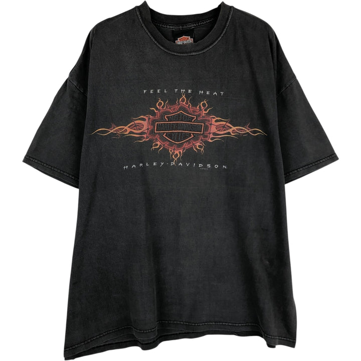 00'S Harley-Davidson Fire Pattern Motorcycle Bike T-Shirt Made in USA Men's XL cotton Charcoal Vintage Second Hand