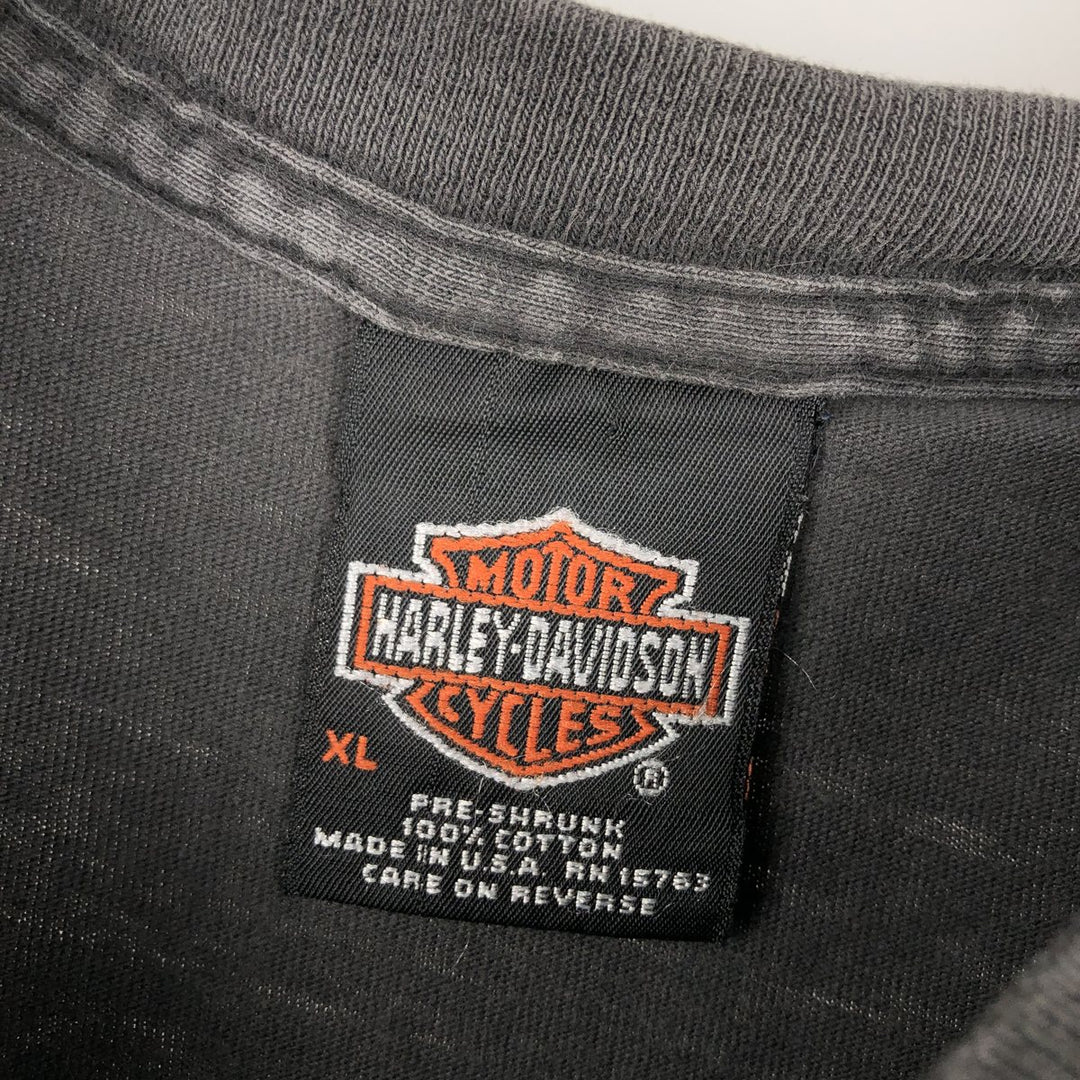 00'S Harley-Davidson Fire Pattern Motorcycle Bike T-Shirt Made in USA Men's XL cotton Charcoal Vintage Second Hand