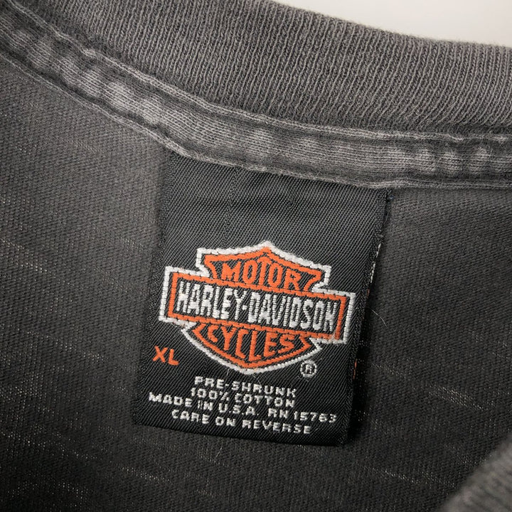 00'S Harley-Davidson Fire Pattern Motorcycle Bike T-Shirt Made in USA Men's XL cotton Charcoal Vintage Second Hand