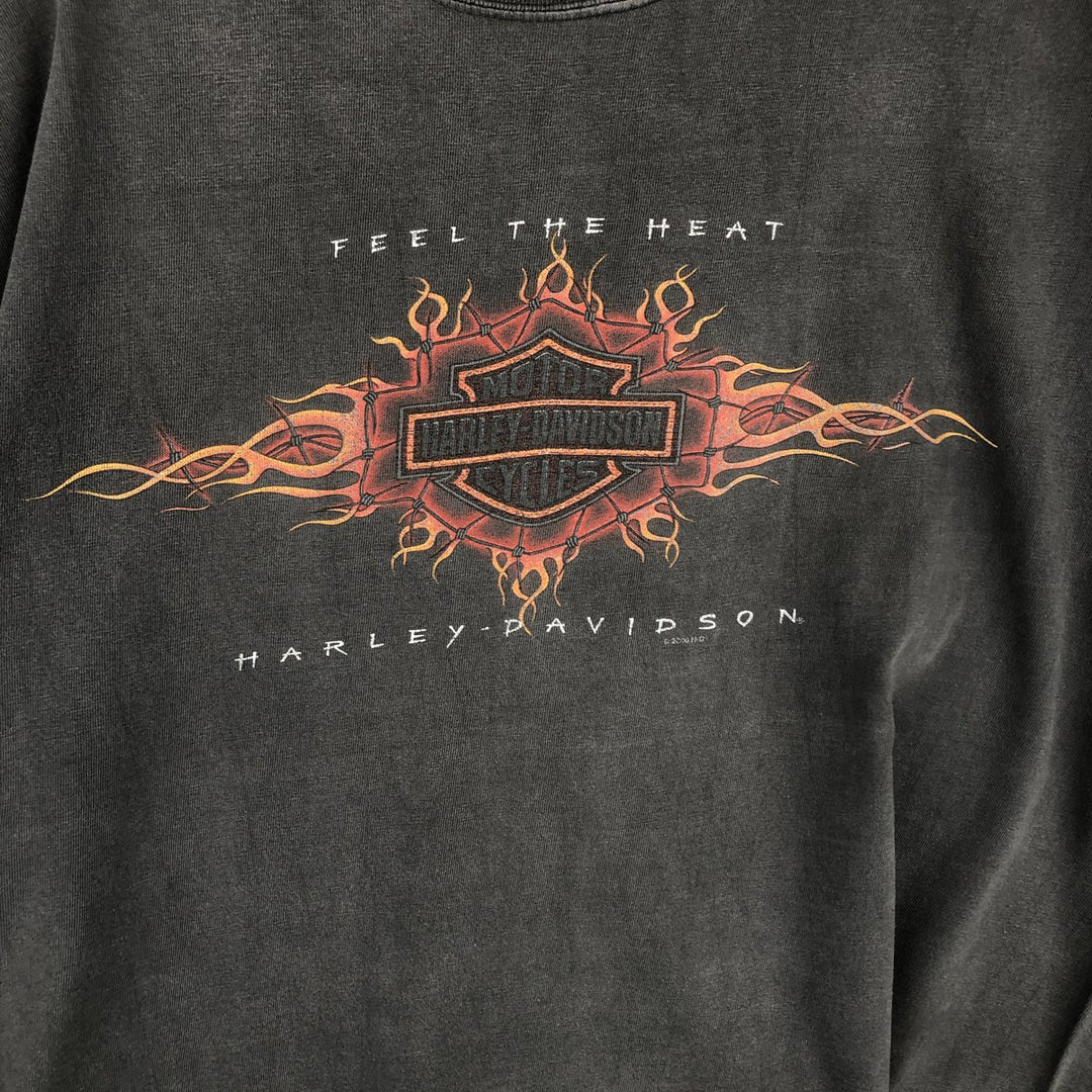 00'S Harley-Davidson Fire Pattern Motorcycle Bike T-Shirt Made in USA Men's XL cotton Charcoal Vintage Second Hand