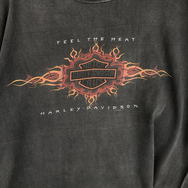 00'S Harley-Davidson Fire Pattern Motorcycle Bike T-Shirt Made in USA Men's XL cotton Charcoal Vintage Second Hand