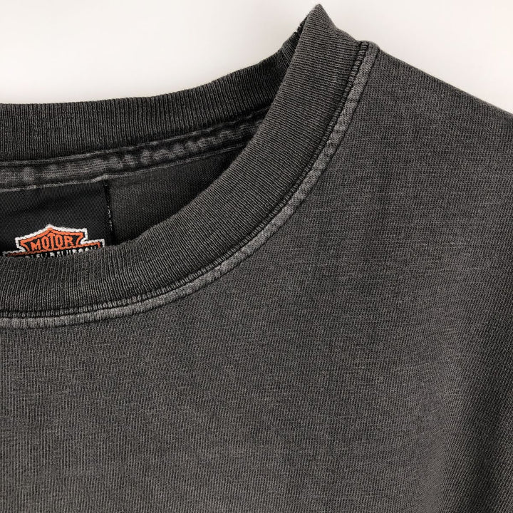 00'S Harley-Davidson Fire Pattern Motorcycle Bike T-Shirt Made in USA Men's XL cotton Charcoal Vintage Second Hand