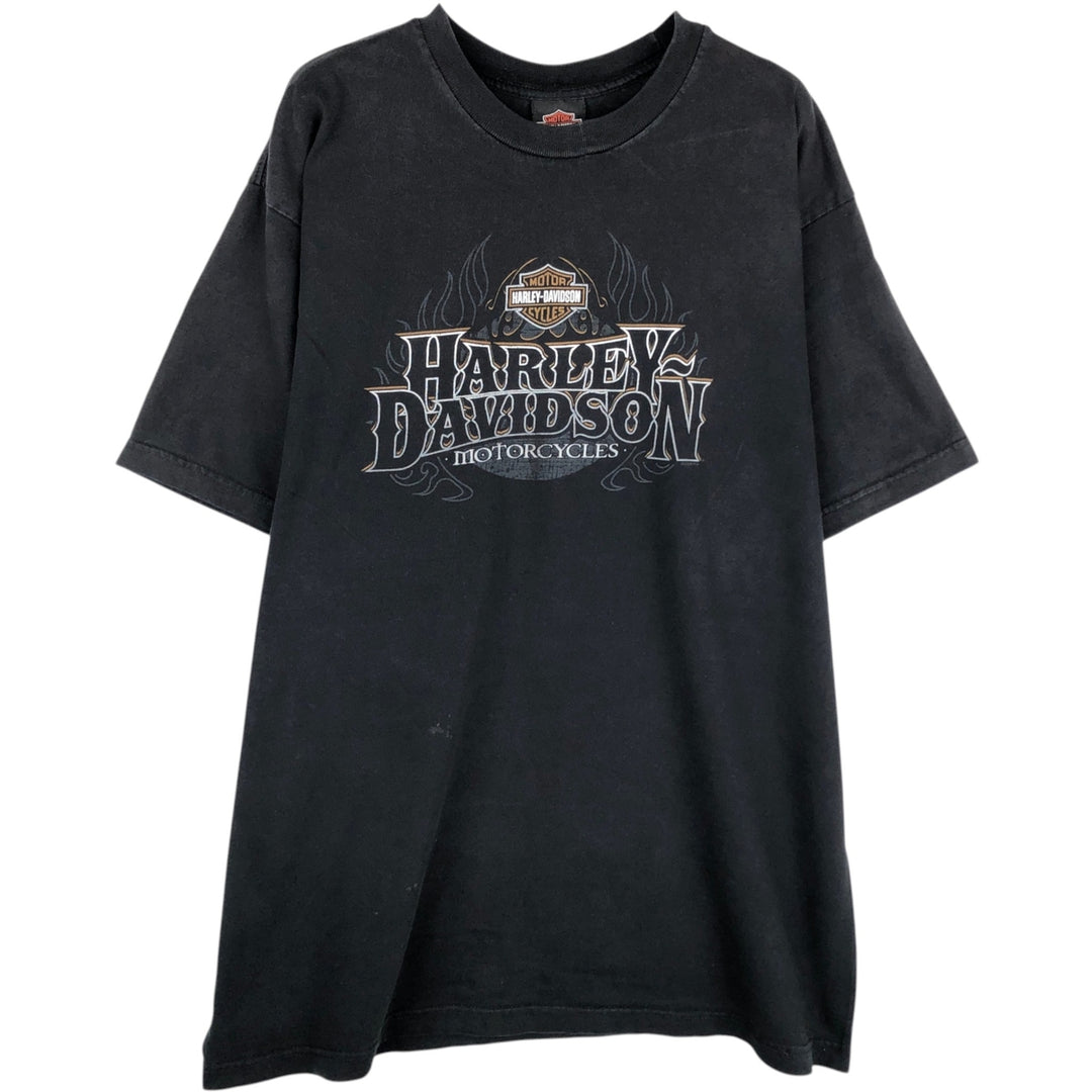 00'S Harley-Davidson Fire Pattern Motorcycle Bike T-Shirt Made in USA Men's XL cotton black type Vintage Second Hand