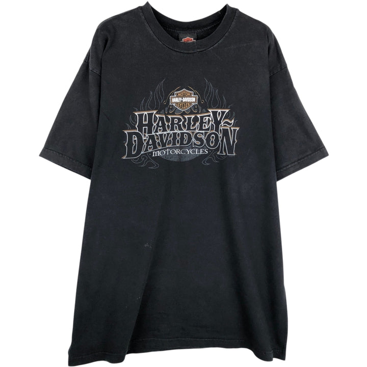 00'S Harley-Davidson Fire Pattern Motorcycle Bike T-Shirt Made in USA Men's XL cotton black type Vintage Second Hand
