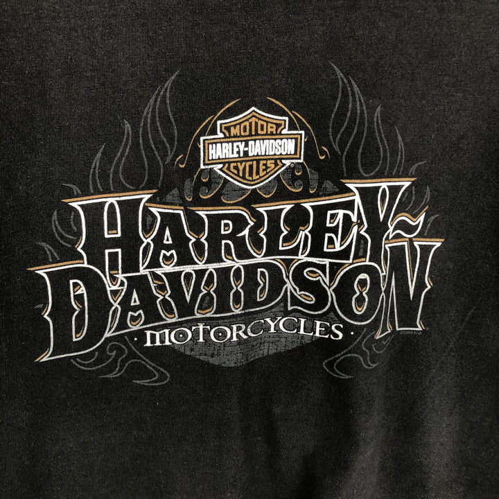 00'S Harley-Davidson Fire Pattern Motorcycle Bike T-Shirt Made in USA Men's XL cotton black type Vintage Second Hand