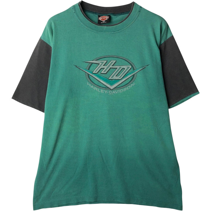 Harley-Davidson Motorcycle Bike T-shirt Made in USA Men's L size cotton green type Vintage Second Hand