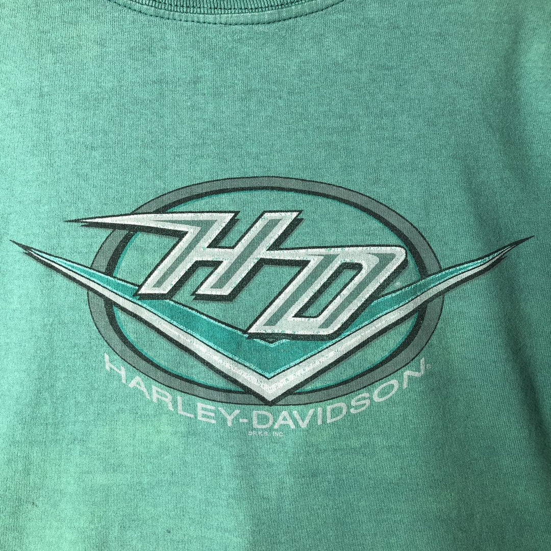 Harley-Davidson Motorcycle Bike T-shirt Made in USA Men's L size cotton green type Vintage Second Hand