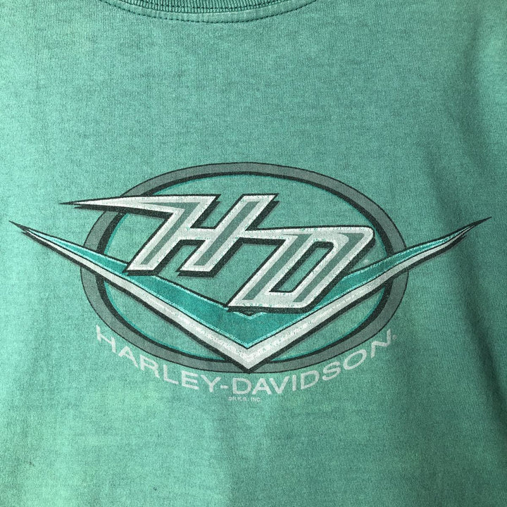 Harley-Davidson Motorcycle Bike T-shirt Made in USA Men's L size cotton green type Vintage Second Hand