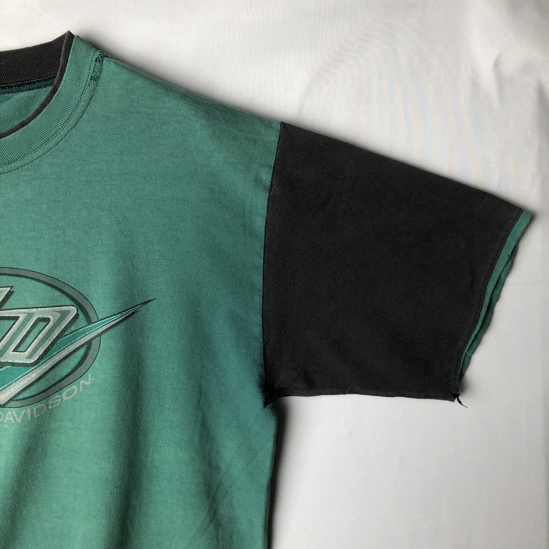 Harley-Davidson Motorcycle Bike T-shirt Made in USA Men's L size cotton green type Vintage Second Hand