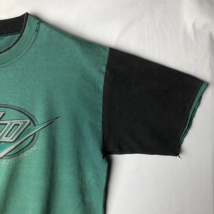Harley-Davidson Motorcycle Bike T-shirt Made in USA Men's L size cotton green type Vintage Second Hand