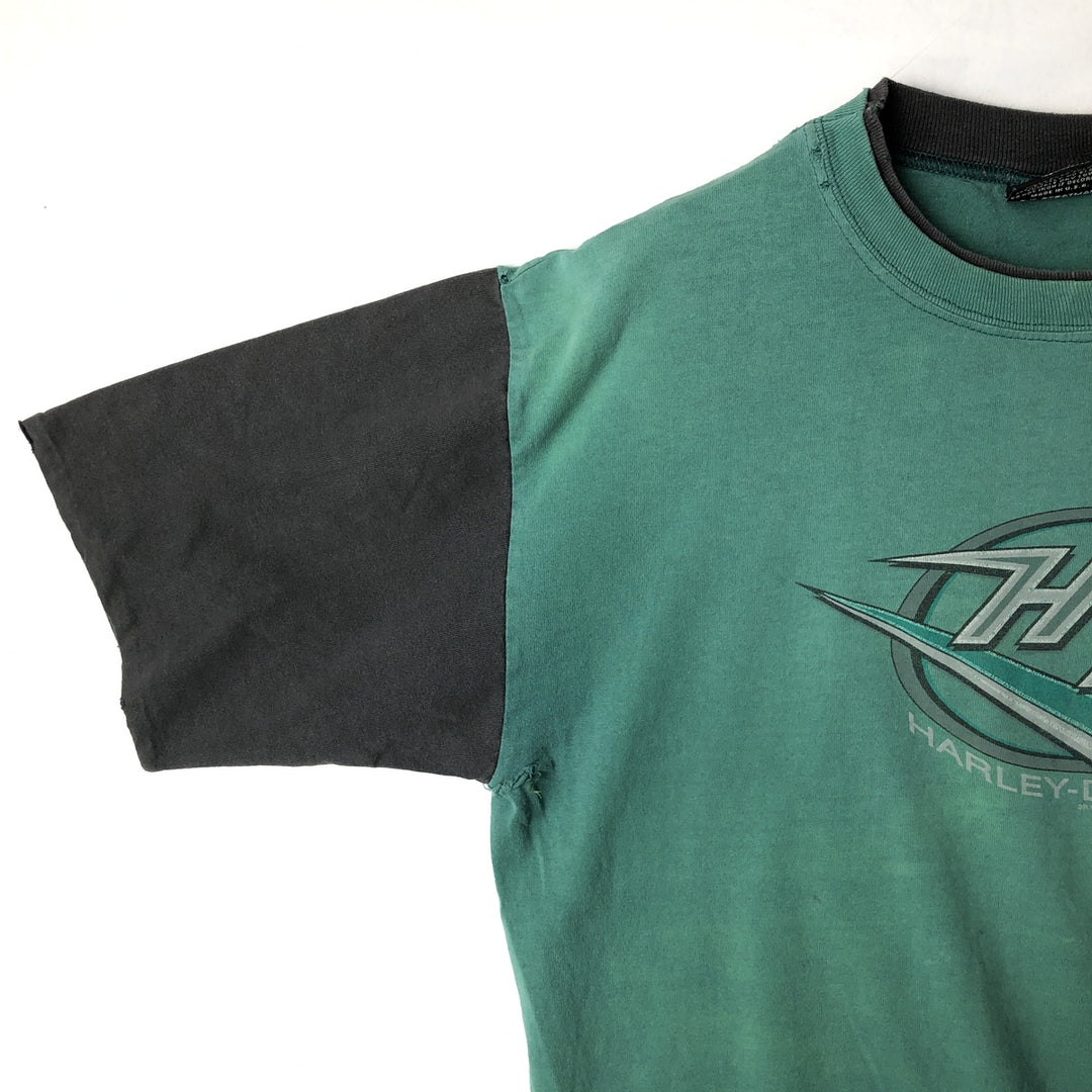 Harley-Davidson Motorcycle Bike T-shirt Made in USA Men's L size cotton green type Vintage Second Hand