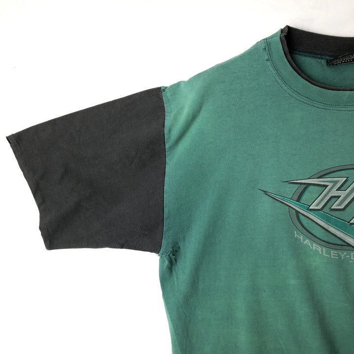 Harley-Davidson Motorcycle Bike T-shirt Made in USA Men's L size cotton green type Vintage Second Hand