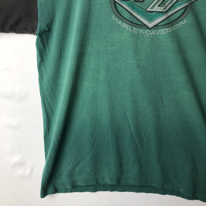 Harley-Davidson Motorcycle Bike T-shirt Made in USA Men's L size cotton green type Vintage Second Hand