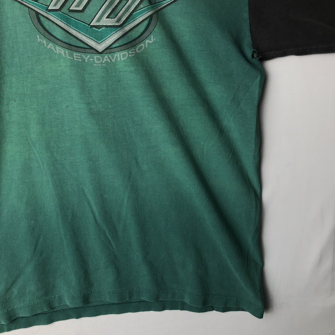 Harley-Davidson Motorcycle Bike T-shirt Made in USA Men's L size cotton green type Vintage Second Hand