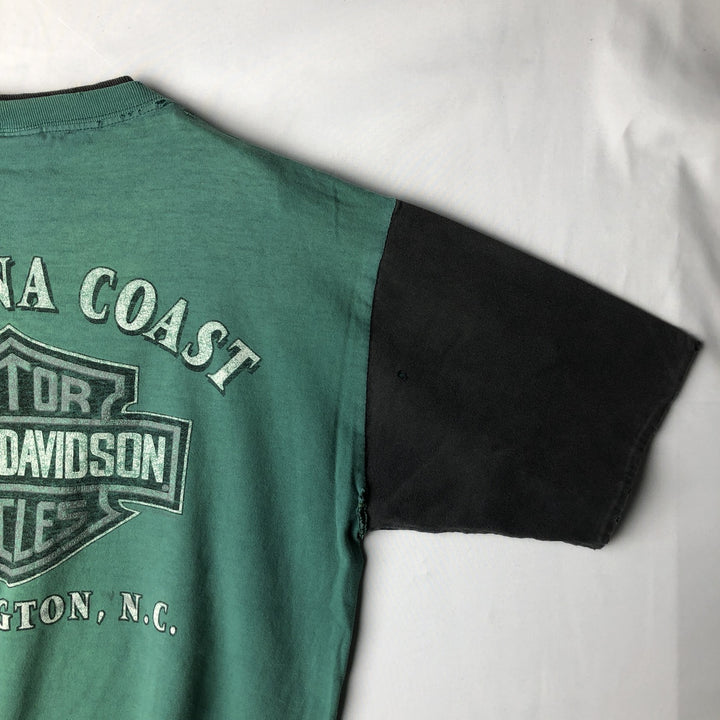 Harley-Davidson Motorcycle Bike T-shirt Made in USA Men's L size cotton green type Vintage Second Hand