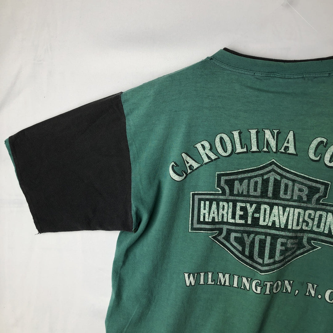 Harley-Davidson Motorcycle Bike T-shirt Made in USA Men's L size cotton green type Vintage Second Hand