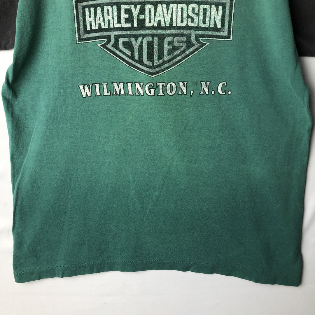 Harley-Davidson Motorcycle Bike T-shirt Made in USA Men's L size cotton green type Vintage Second Hand