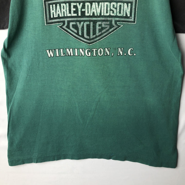 Harley-Davidson Motorcycle Bike T-shirt Made in USA Men's L size cotton green type Vintage Second Hand