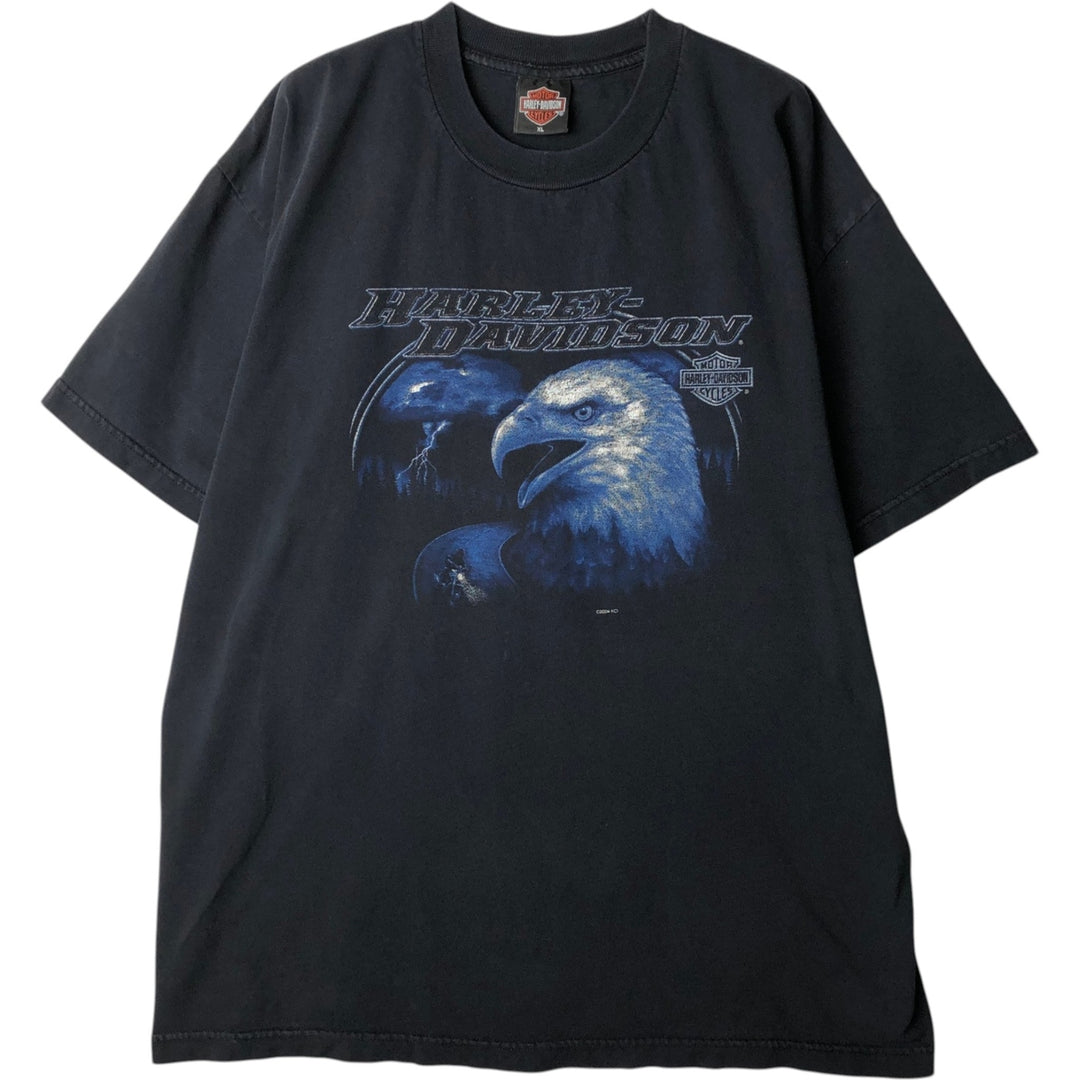 00'S Harley-Davidson Eagle Pattern Motorcycle Bike T-shirt Men's XL unclear black type Vintage Second Hand