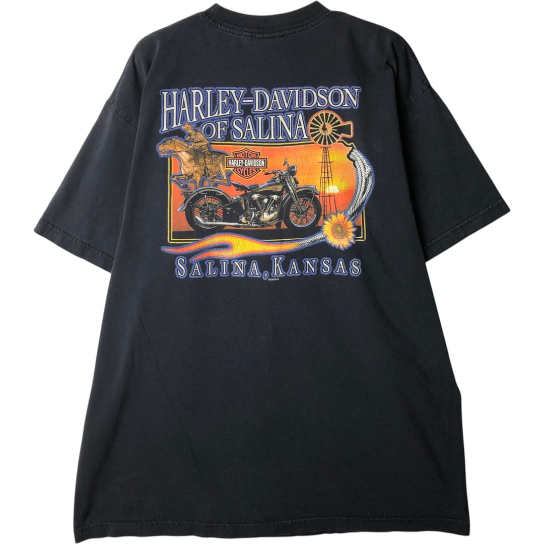 00'S Harley-Davidson Eagle Pattern Motorcycle Bike T-shirt Men's XL unclear black type Vintage Second Hand