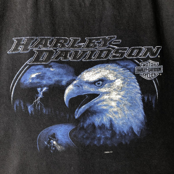 00'S Harley-Davidson Eagle Pattern Motorcycle Bike T-shirt Men's XL unclear black type Vintage Second Hand