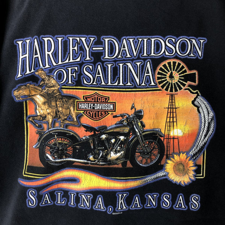 00'S Harley-Davidson Eagle Pattern Motorcycle Bike T-shirt Men's XL unclear black type Vintage Second Hand