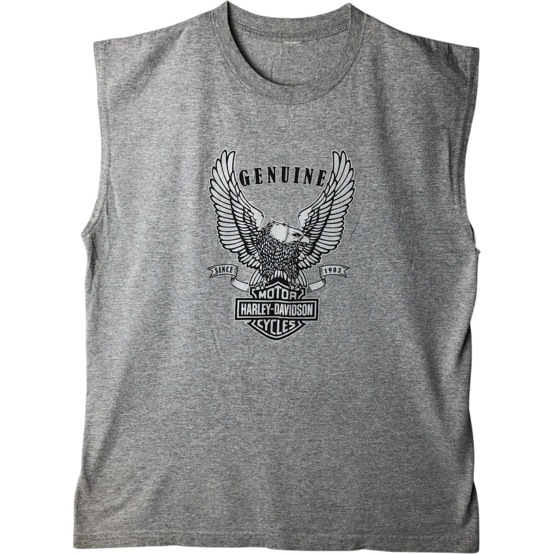 2000'S Harley-Davidson Eagle Pattern Sleeveless Motorcycle T-Shirt (Men's Size L) unclear gray type Vintage Second Hand