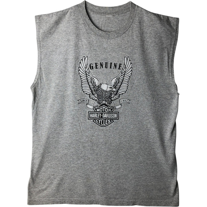 2000'S Harley-Davidson Eagle Pattern Sleeveless Motorcycle T-Shirt (Men's Size L) unclear gray type Vintage Second Hand