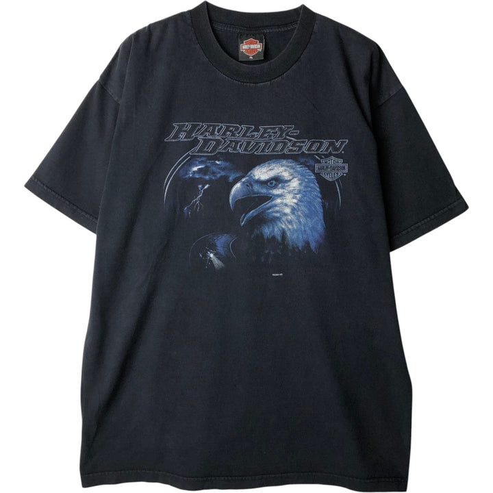 00'S Harley-Davidson Eagle Pattern Motorcycle Bike T-shirt Men's XL unclear black type Vintage Second Hand