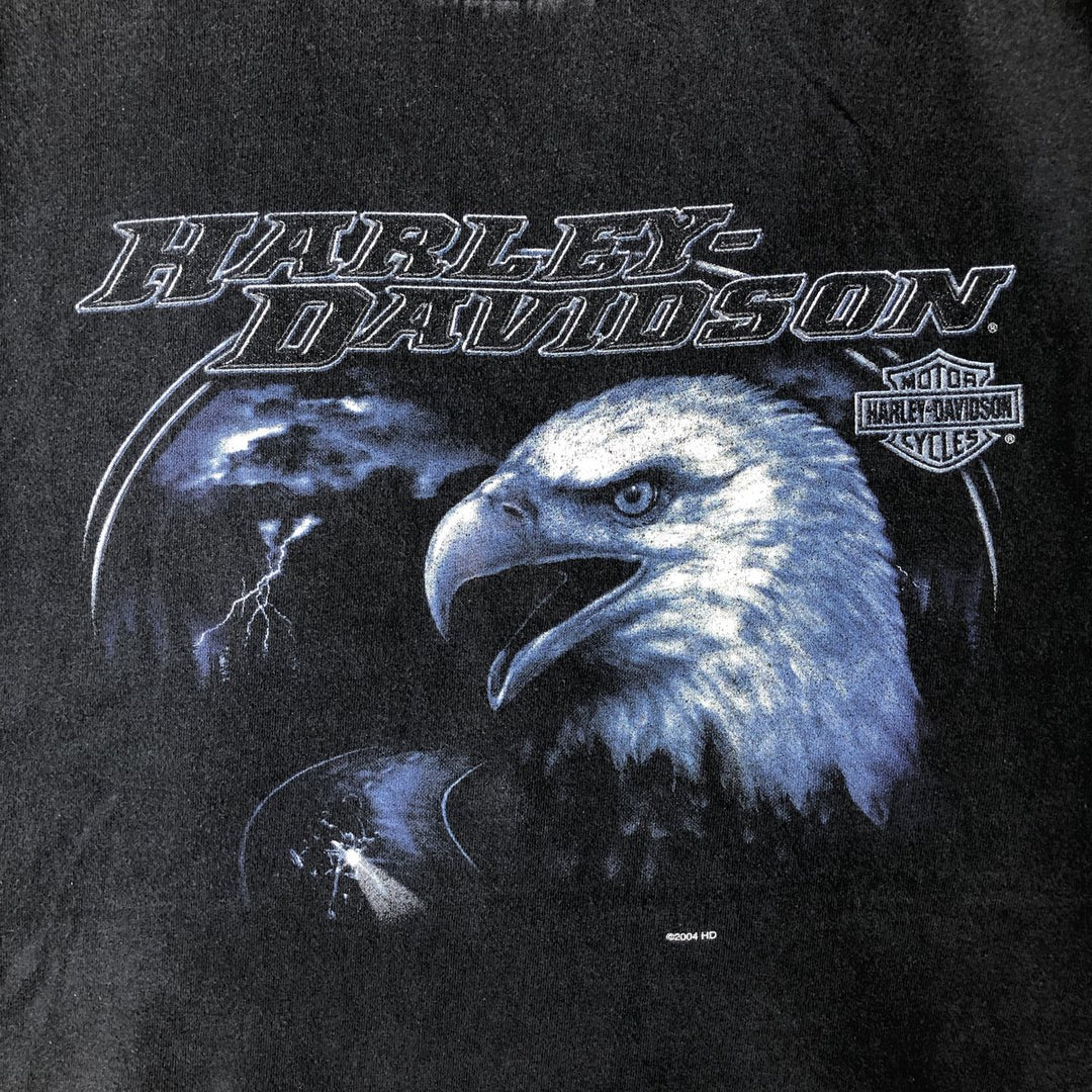 00'S Harley-Davidson Eagle Pattern Motorcycle Bike T-shirt Men's XL unclear black type Vintage Second Hand