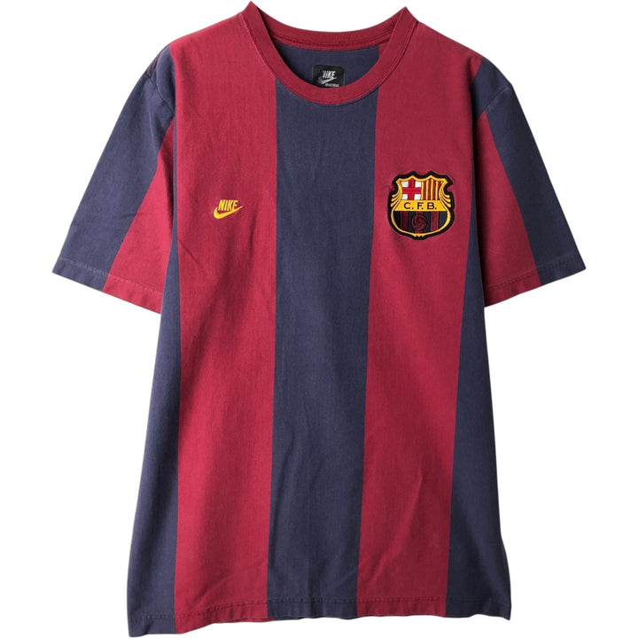 Nike LA LIGA FC BARCELONA Stripe Pattern Sports T-Shirt (Men's Size L) cotton Purple type blue-purple Vintage Second Hand