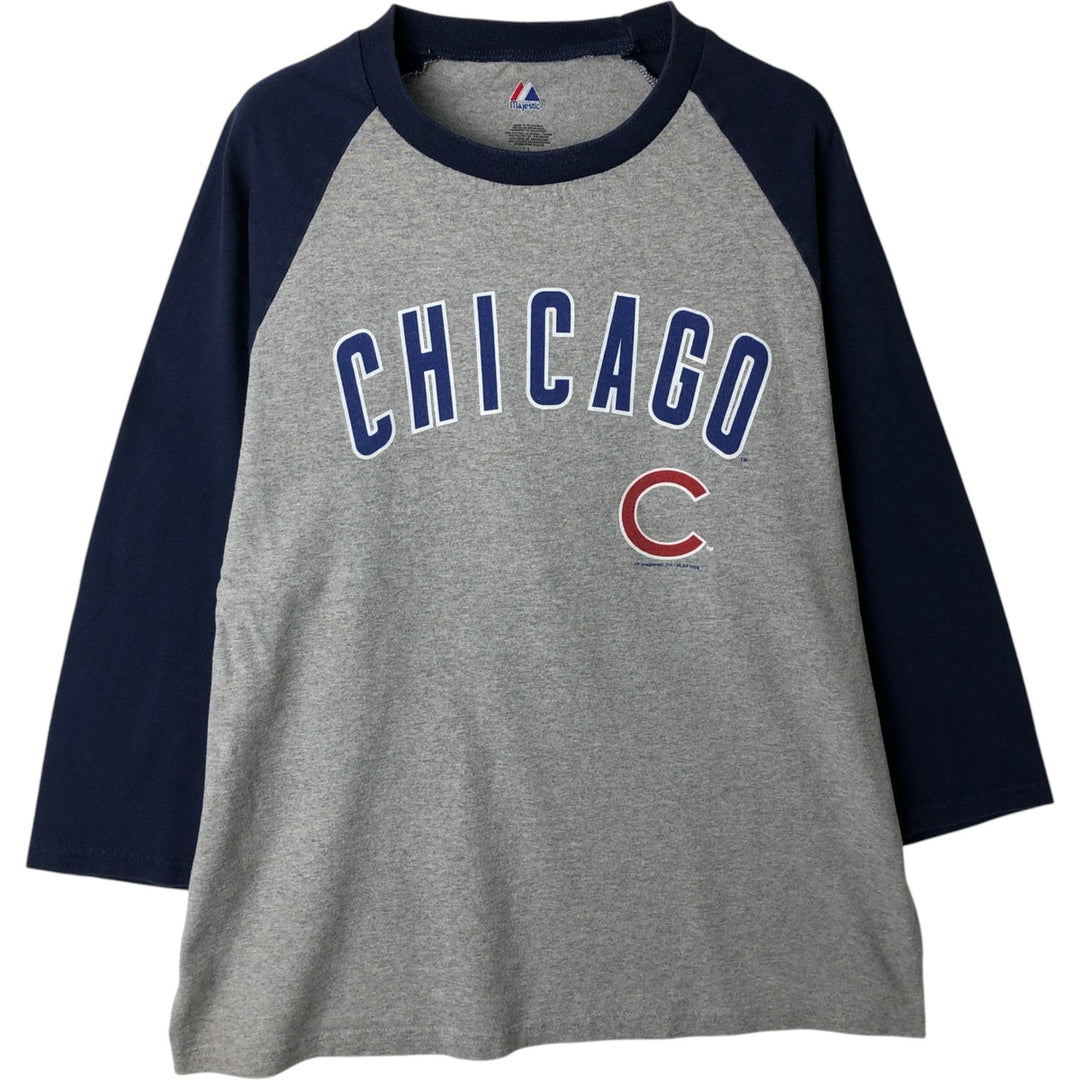 2000'S Majestic MLB Chicago Cubs Two-Tone 3/4 Sleeve Raglan T-Shirt, Men's Size L (approx.) cotton gray type Vintage Second Hand