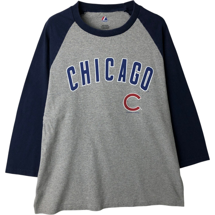 2000'S Majestic MLB Chicago Cubs Two-Tone 3/4 Sleeve Raglan T-Shirt, Men's Size L (approx.) cotton gray type Vintage Second Hand