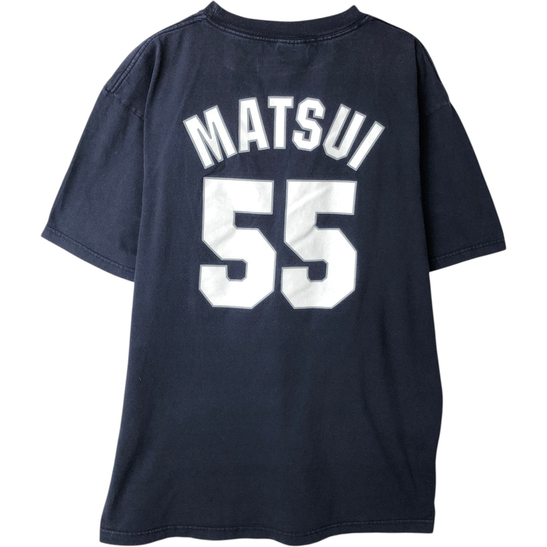 Majestic MLB New York Yankees Hideki Matsui Logo Print T-Shirt (Men's XL equivalent) cotton navy blue type Vintage Second Hand