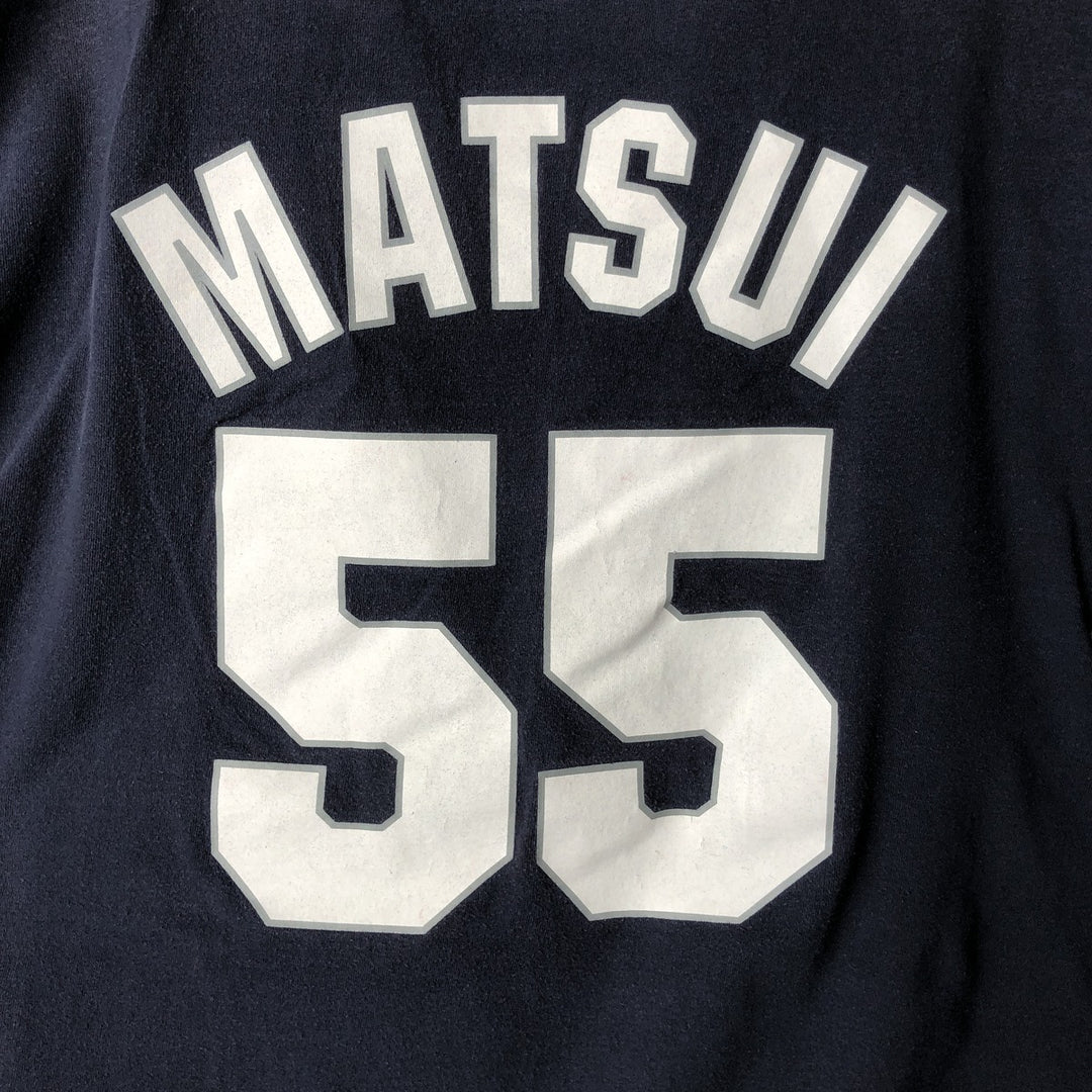 Majestic MLB New York Yankees Hideki Matsui Logo Print T-Shirt (Men's XL equivalent) cotton navy blue type Vintage Second Hand