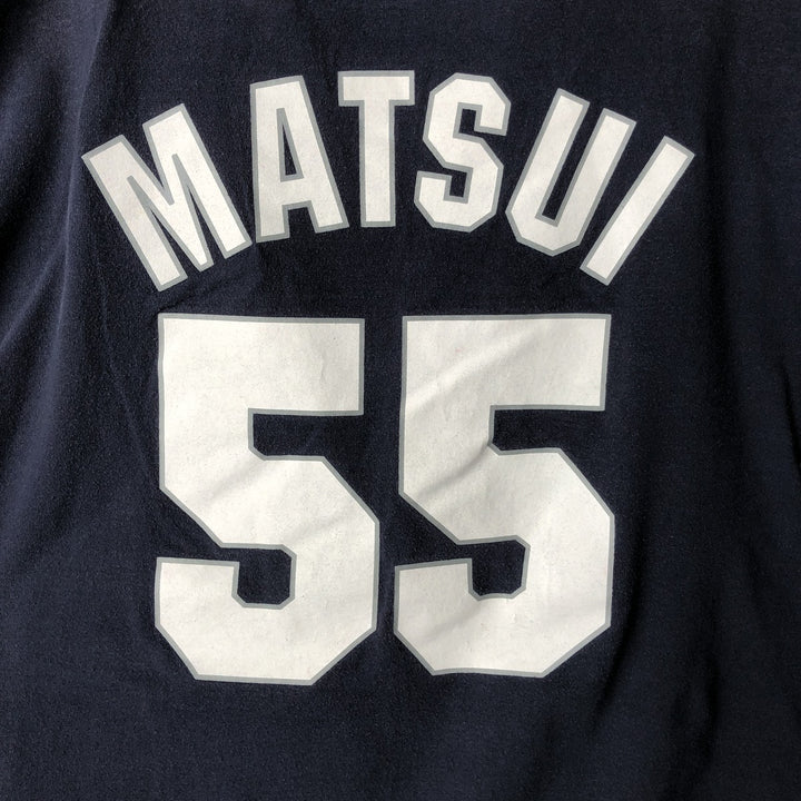 Majestic MLB New York Yankees Hideki Matsui Logo Print T-Shirt (Men's XL equivalent) cotton navy blue type Vintage Second Hand