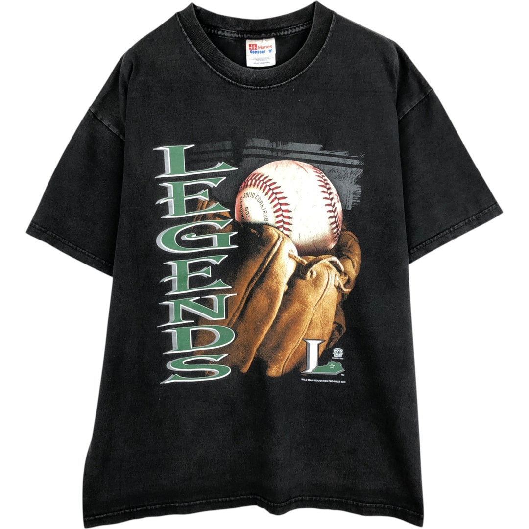 2000'S Hanes sports print T-shirt, men's size L (approx.) cotton black type Vintage Second Hand