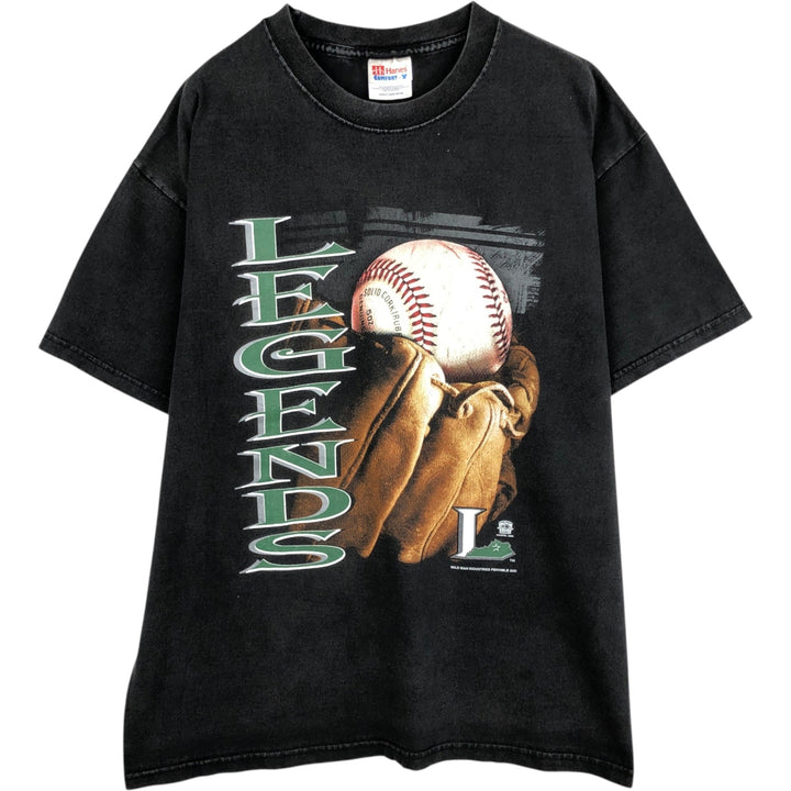 2000'S Hanes sports print T-shirt, men's size L (approx.) cotton black type Vintage Second Hand